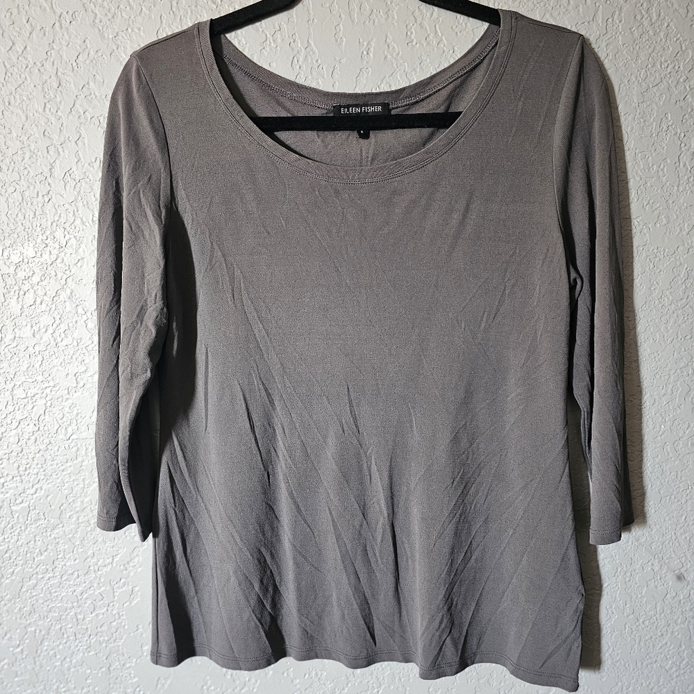 Eileen Fisher 100% Silk Jersey Tunic Gray S